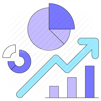 graph, chart, analytics, statistic, arrow, increase, pie chart, bar chart