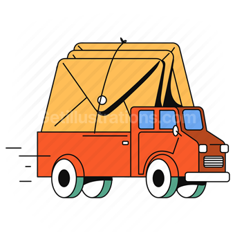 email, mail, message, envelope, truck, vehicle, delivery