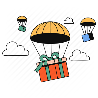 airdrop, present, gift, drop, delivery, deliver, box, package