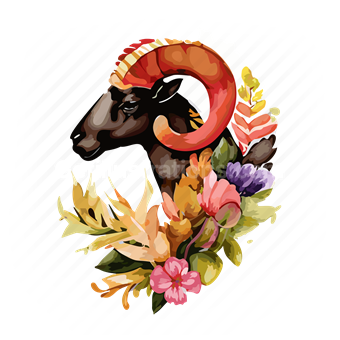 animal, aries, horoscope, astrology, goat, nature, flower, floral, plants