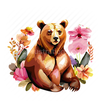 animal, wildlife, bear, grizzly, nature, flower, floral, plants, forest