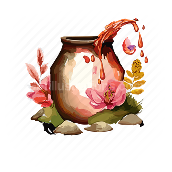 pottery, pot, paint, liquid, food, honey, nature, flower, floral, plants