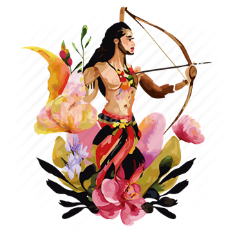 sagittarius, people, person, man, bow, arrow, nature, flower, floral, plant