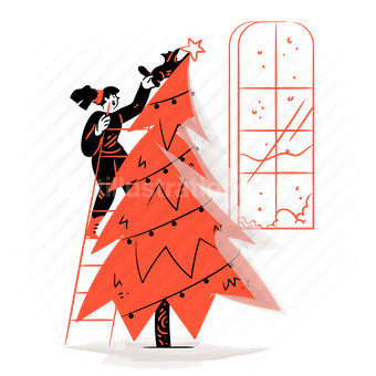 christmas, tree, decor, decoration, winter, season, holiday, woman, cat