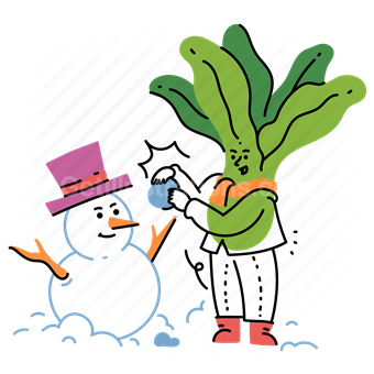 snowman, snow, lettuce, activity, winter, season