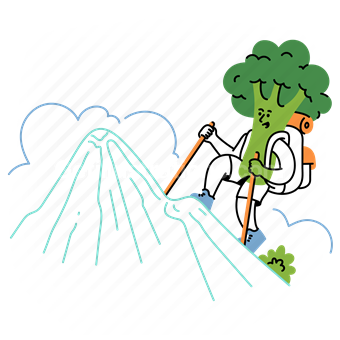 mountain, broccoli, hiker, hiking, backpack, outdoors