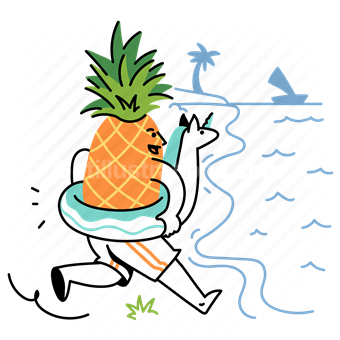 vacation, holiday, beach, sea, pineapple, water, leisure