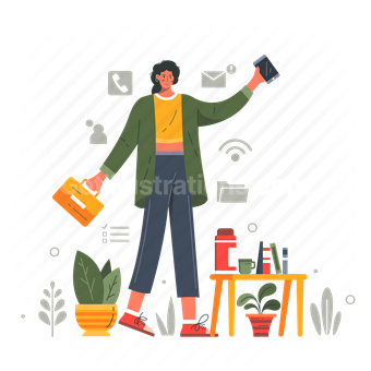 telephone, account, user, contact, file, folder, mobile, briefcase, woman, people