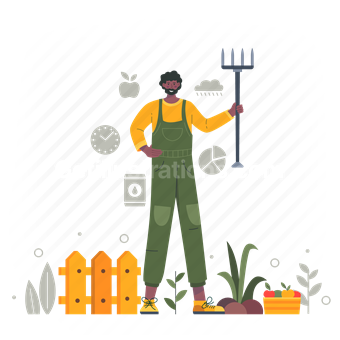 agriculture, farming, fence, tool, fertilizer, farm, man, people, fruit, vegetable