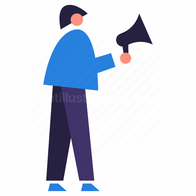 megaphone, bullhorn, people, person, character, newsletter