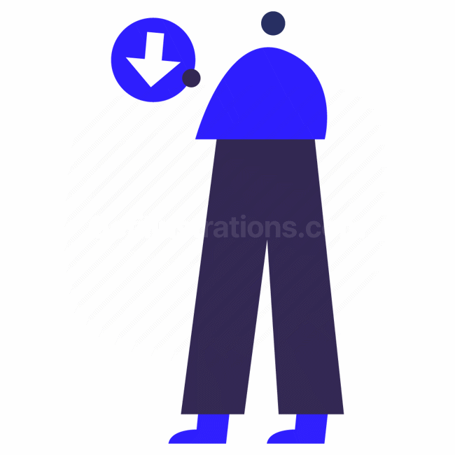 arrow, down, download, move, navigation, people, person, character