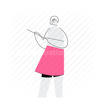 character, pointing woman, woman, female, person