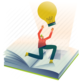 idea, thought, lightbulb, book, literature, paper, page