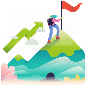 promotion, position, climb, flag, target, mountain