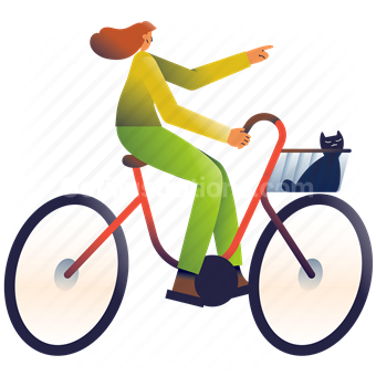 bike, bicycle, travel, transport, woman, cat, pet