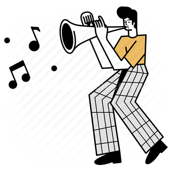 trumpet, musical, instrument, entertainment, performer, man, male, person, people