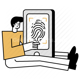 biometric, fingerprint, scan, smartphone, man, male, person, people