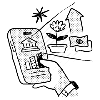 bank, phone, smartphone, device, arrow, hand, gesture