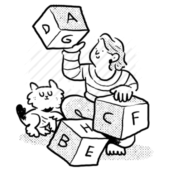 letters, blocks, child, girl, cat, learn, alphabet