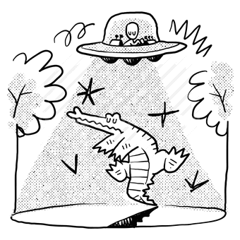 ufo, alien, abduction, crocodile, animal, spaceship