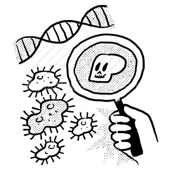 magnifier, search, dna, genetics, skull, archeology