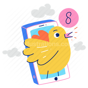 tweet, notification, smartphone, phone, mobile, bird, animal