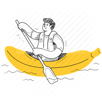 boat, banana, vacation, holiday, water, sea, transport