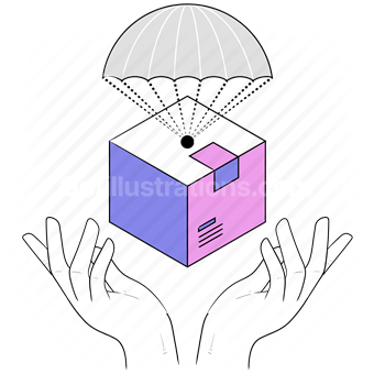 hand, gesture, airdrop, parachute, deliver, home delivery