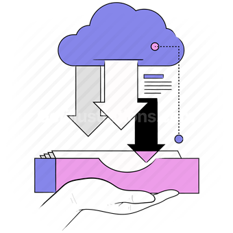 hand, gesture, download, data, database, archive, cloud