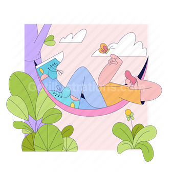 man, butterly, plant, relax, relaxation