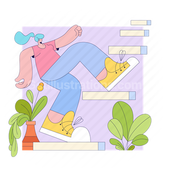 woman, stairs, plant, home, house