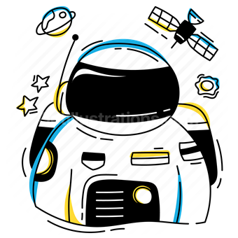 astronaut, satellite, planet, helmet, suit, profession, job, science, stars