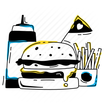 junk food, restaurant, take out, burger, fries, sauce, ketchup