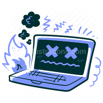 laptop, computer, xmark, meltdown, fail, failure, burn, fire, flame