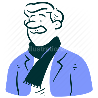 avatar, character, people, person, boy, man, male, scarf, jacket, moustache