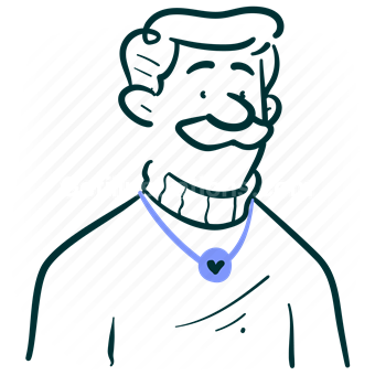avatar, character, people, person, man, male, moustache, necklace, sweater