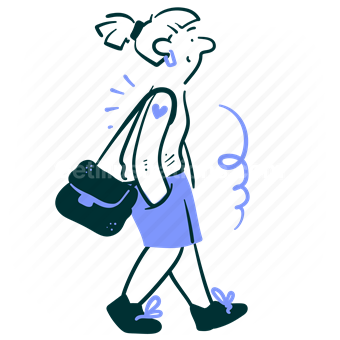 people, person, woman, handbag, bag, ponytail, shorts