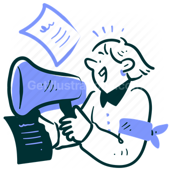startup, megaphone, ad, advertisement, file, paper, page