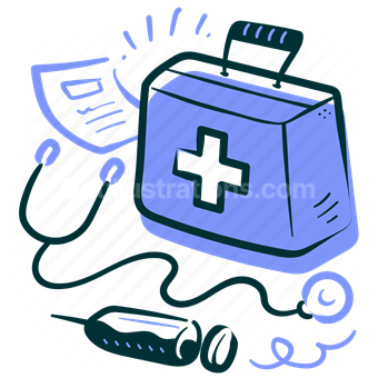 medical, healthcare, medicine, first aid, box, stethoscope, file, syringe