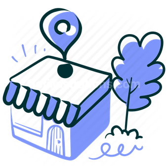 store, shop, marker, pin, location, destination, tree
