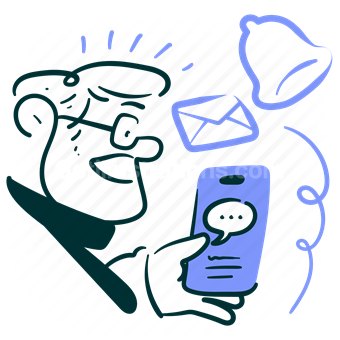 bell, ringtone, envelope, mobile, device, chat, conversation