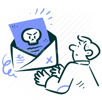 virus, email, mail, message, envelope, skull, bones
