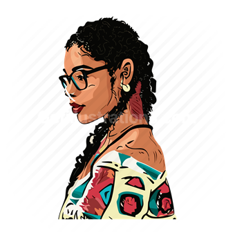 woman, people, person, curly, hair, african, glasses