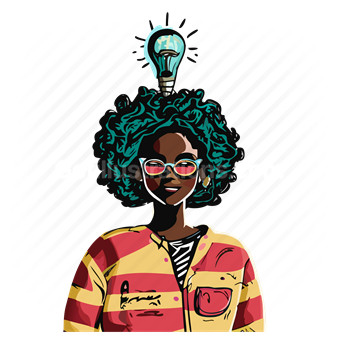 idea, thought, lightbulb, light, woman, people, person