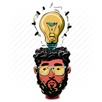 man, people, person, idea, thought, light, lightbulb, project, innovation