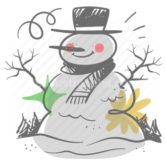 winter, snowman, nature, holiday, celebration, joy, festivity