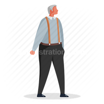 elder, man, older, suspenders