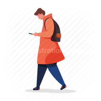 man, phone, smartphone, bag, backpack