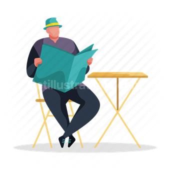 man, sit, table, chair, furniture