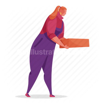 woman, box, package, sort, delivery